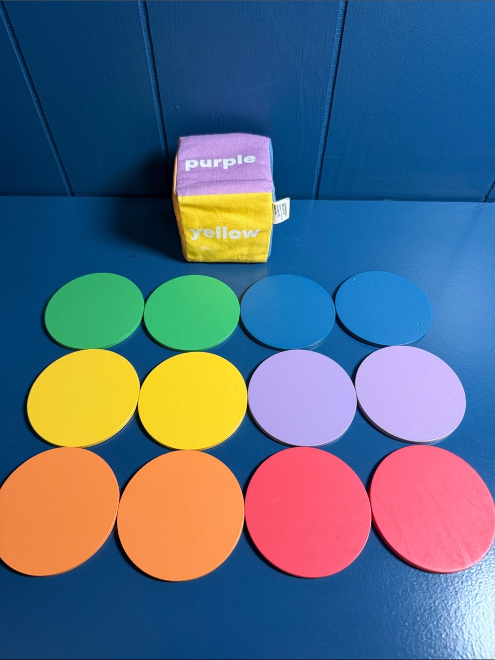 Colorful Party Game Tokens and Learning Cube - Purple & Yellow